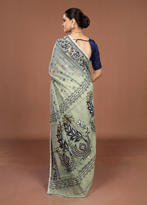 Green Jamdani Cotton Saree Without Blouse Piece
