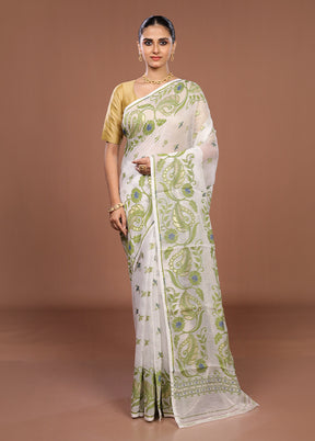 White Jamdani Cotton Saree Without Blouse Piece