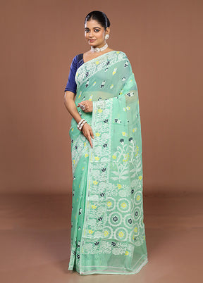 Green Jamdani Cotton Saree Without Blouse Piece
