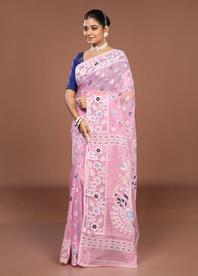 Pink Jamdani Cotton Saree Without Blouse Piece