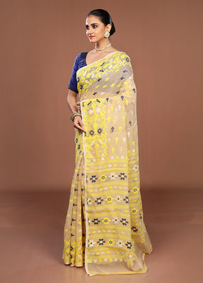 Cream Jamdani Cotton Saree Without Blouse Piece