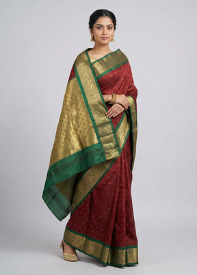 Maroon Kanjivaram Silk Saree With Blouse Piece