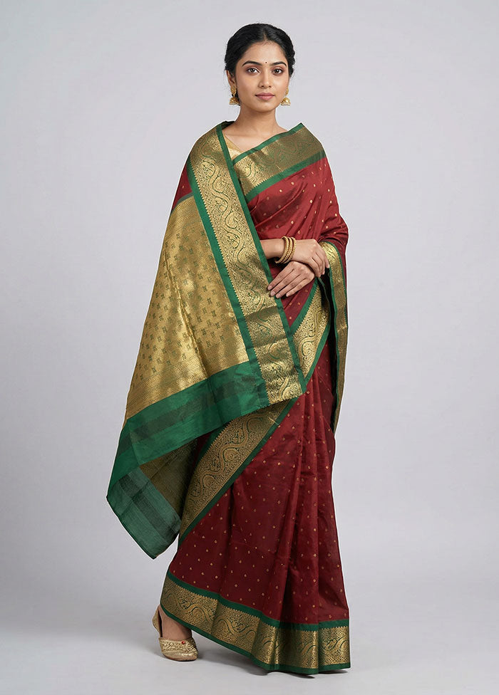 Maroon Kanjivaram Silk Saree With Blouse Piece