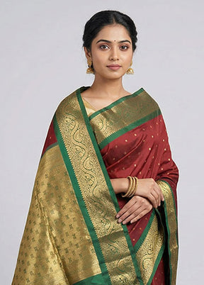 Maroon Kanjivaram Silk Saree With Blouse Piece