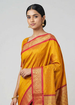 Orange Kanjivaram Silk Saree With Blouse Piece
