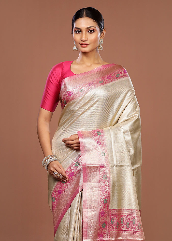 Gold Handloom Kanjivaram Pure Silk Saree With Blouse Piece