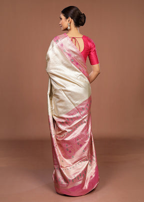 Gold Handloom Kanjivaram Pure Silk Saree With Blouse Piece