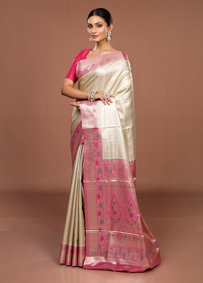 Gold Handloom Kanjivaram Pure Silk Saree With Blouse Piece