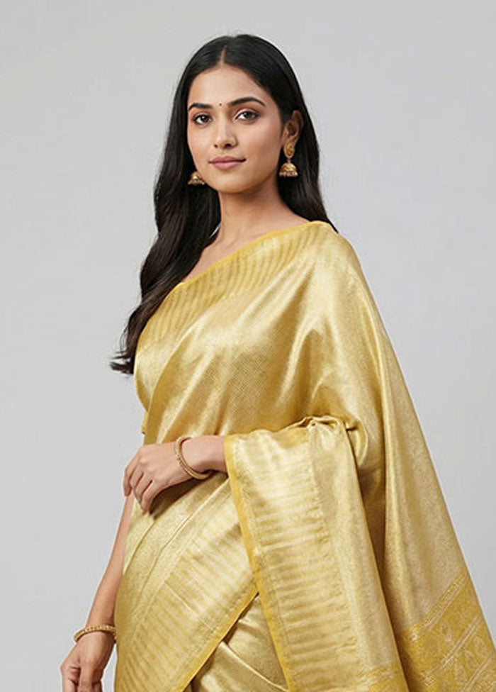 Yellow Kanjivaram Silk Saree With Blouse Piece