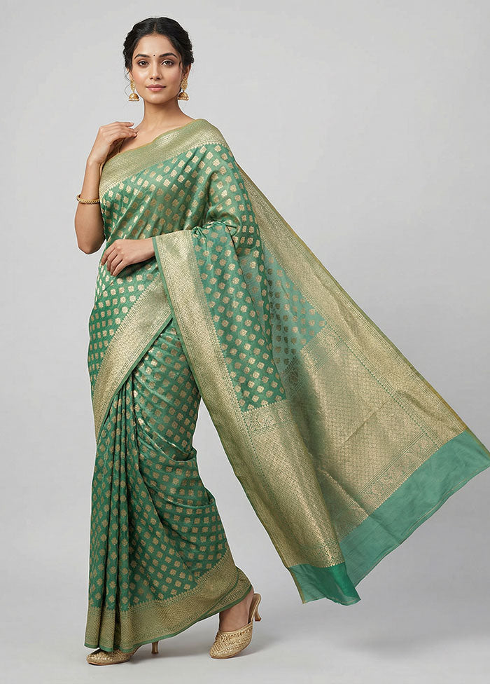 Green Kora Silk Saree With Blouse Piece
