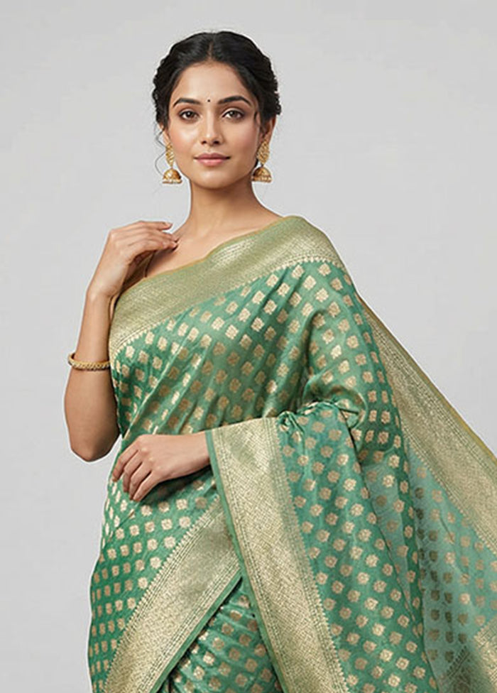 Green Kora Silk Saree With Blouse Piece