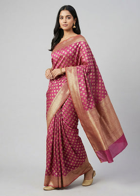 Pink Kora Silk Saree With Blouse Piece