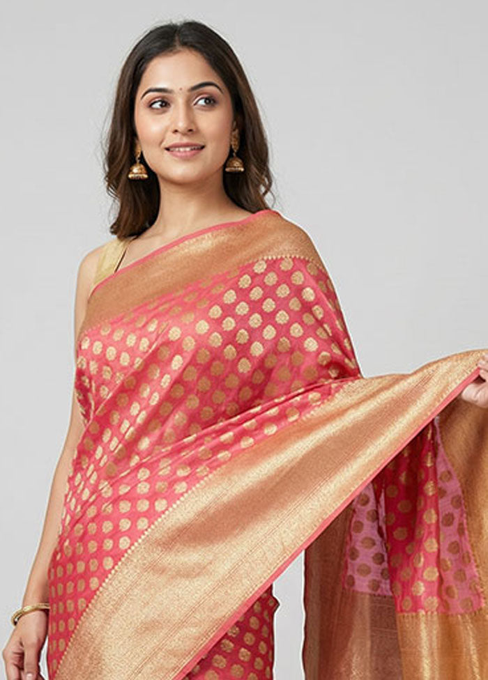 Pink Kora Silk Saree With Blouse Piece