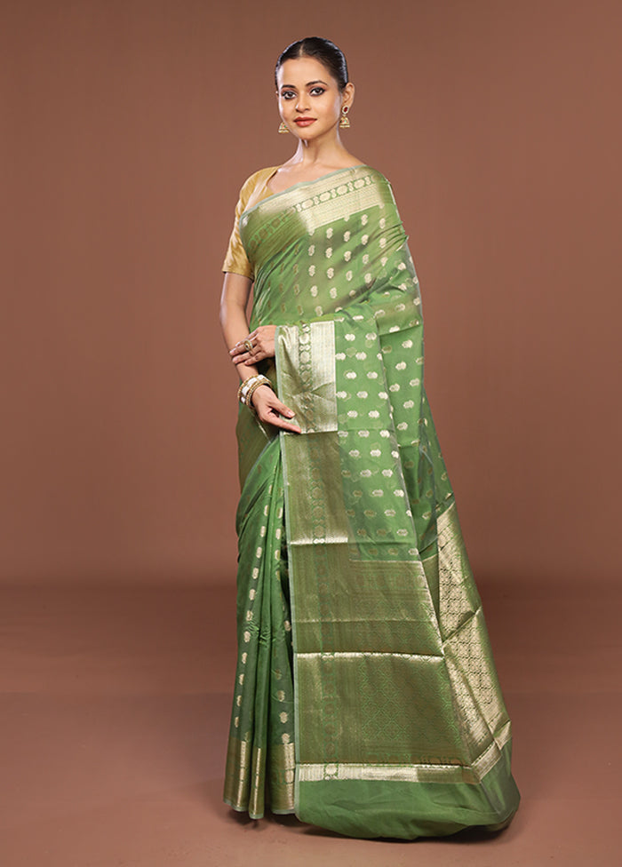 Green Kora Silk Saree With Blouse Piece