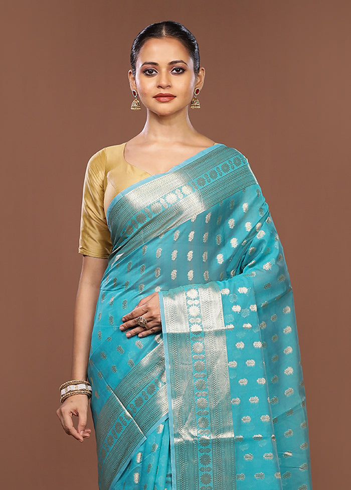 Green Kora Silk Saree With Blouse Piece