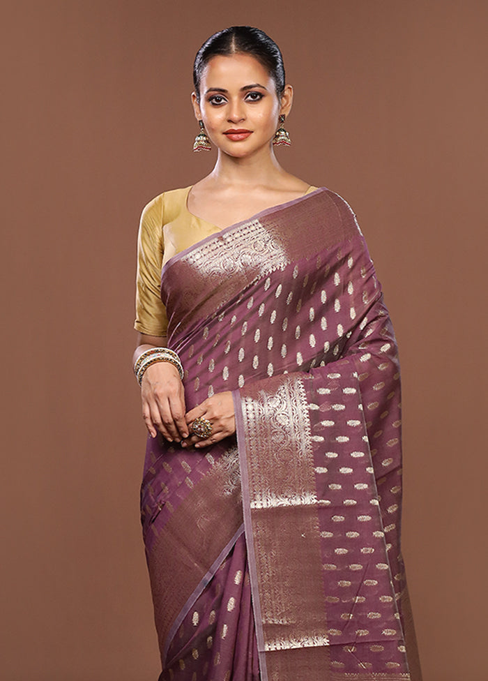 Purple Kora Silk Saree With Blouse Piece