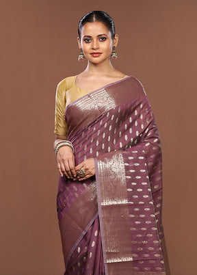 Purple Kora Silk Saree With Blouse Piece