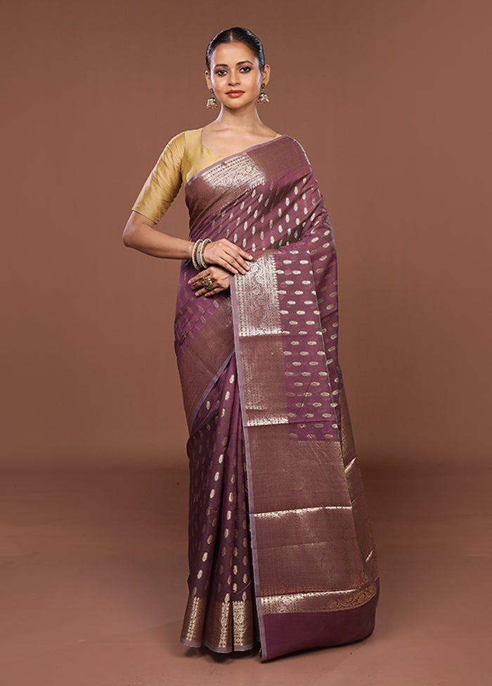 Purple Kora Silk Saree With Blouse Piece