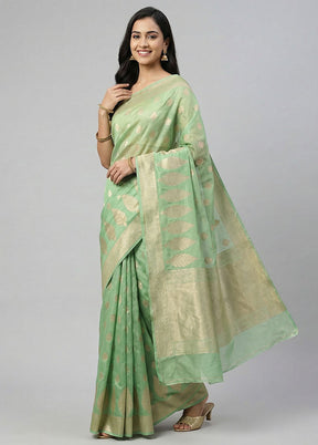 Green Dupion Silk Saree With Blouse Piece