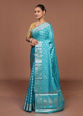 Green Dupion Silk Saree With Blouse Piece