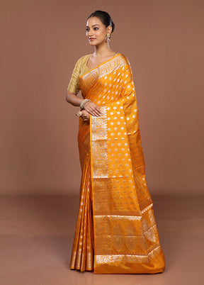 Yellow Dupion Silk Saree With Blouse Piece