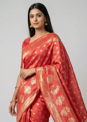 Pink Dupion Silk Saree With Blouse Piece