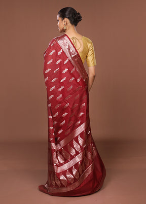 Maroon Kora Silk Saree With Blouse Piece