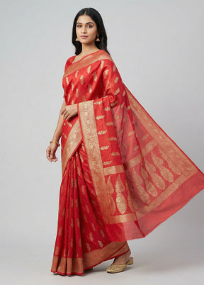 Pink Kora Silk Saree With Blouse Piece