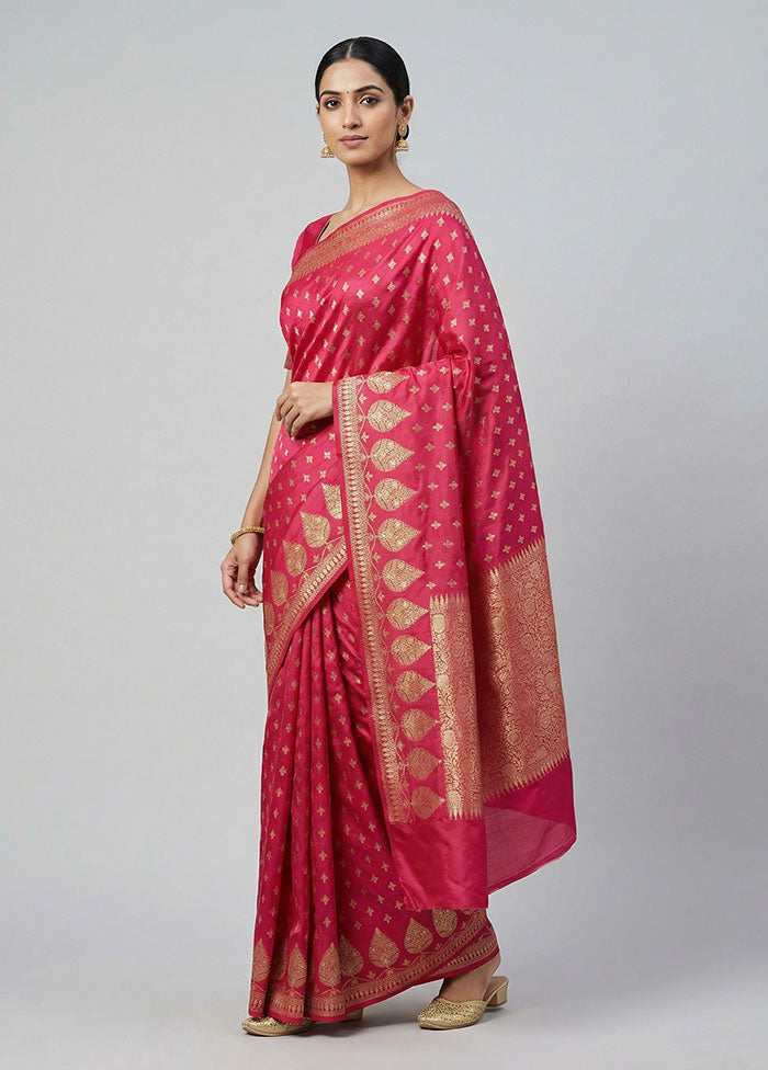Pink Uppada Silk Saree With Blouse Piece