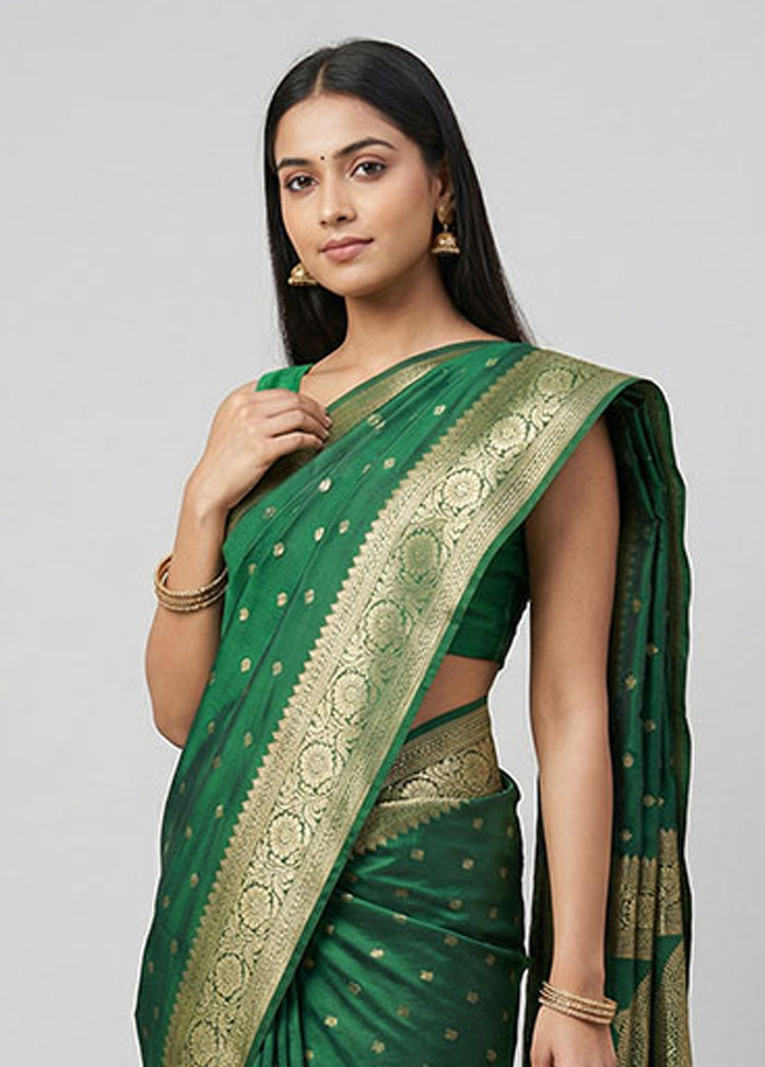 Green Uppada Silk Saree With Blouse Piece