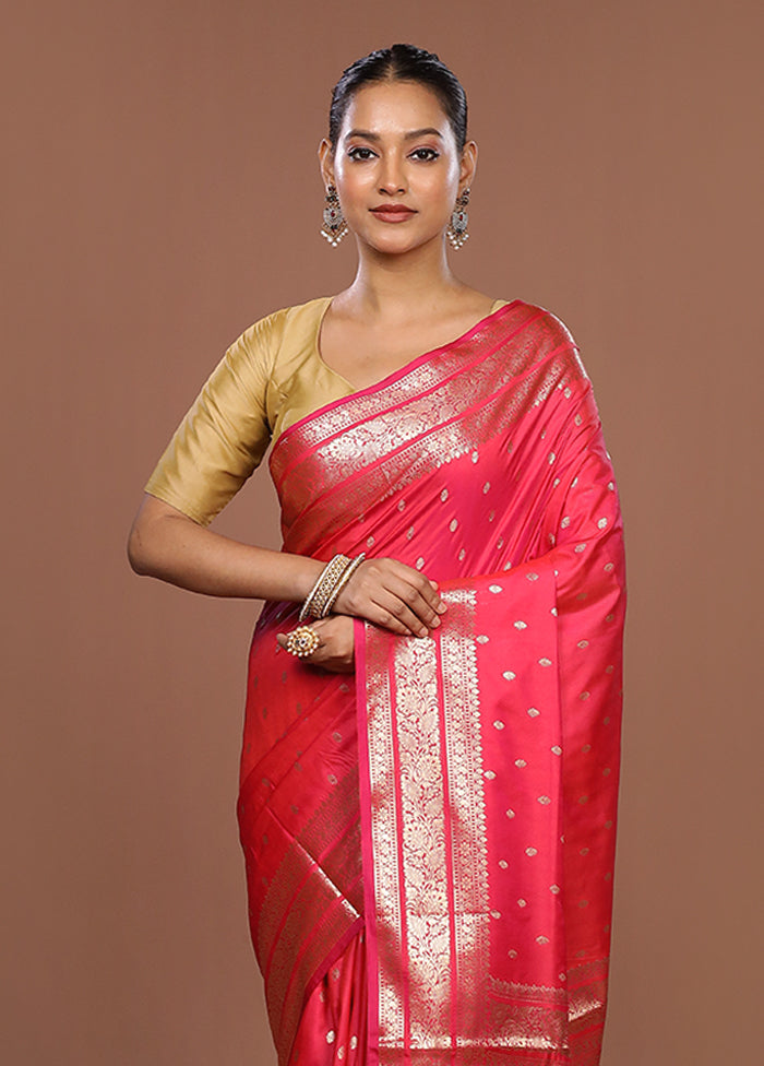 Pink Uppada Silk Saree With Blouse Piece