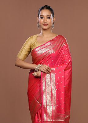 Pink Uppada Silk Saree With Blouse Piece