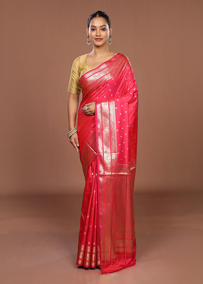 Pink Uppada Silk Saree With Blouse Piece