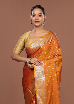 Orange Uppada Silk Saree With Blouse Piece