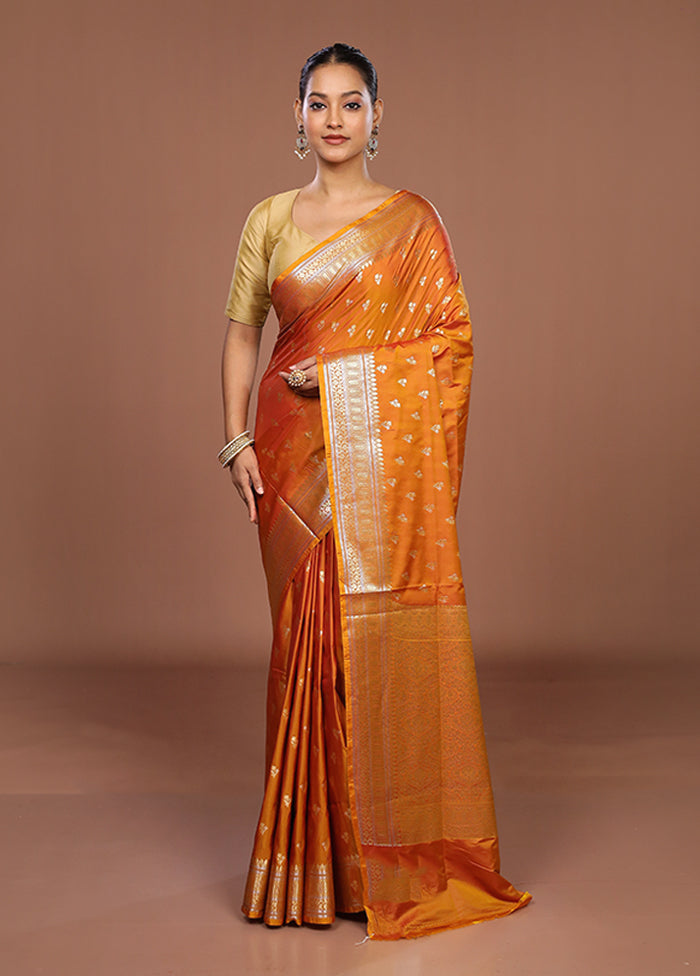 Orange Uppada Silk Saree With Blouse Piece