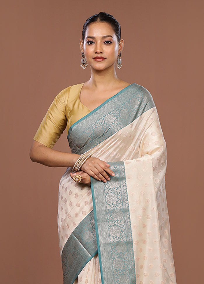 Cream Kora Silk Saree With Blouse Piece