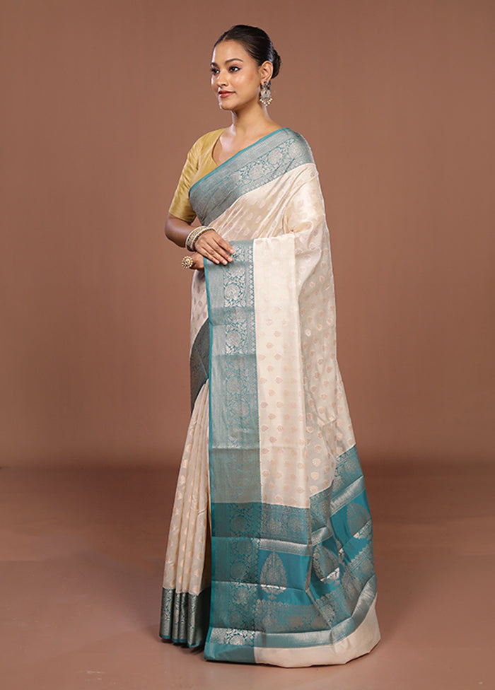 Cream Kora Silk Saree With Blouse Piece