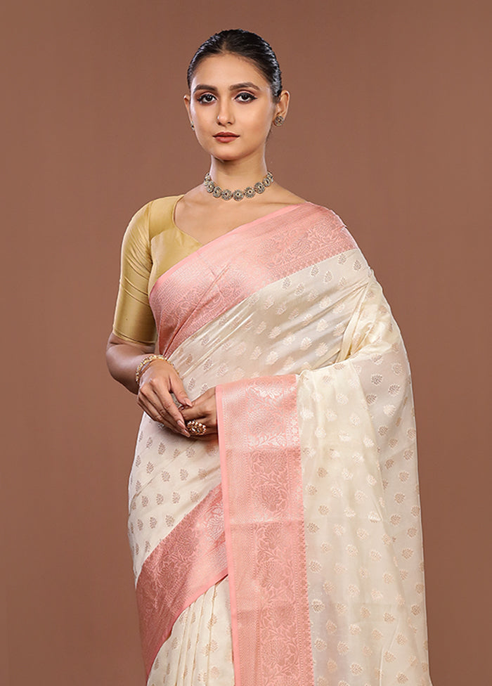 Cream Kora Silk Saree With Blouse Piece