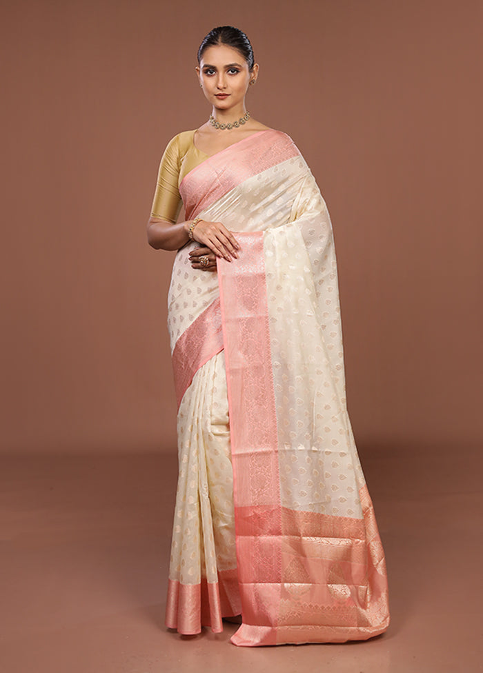 Cream Kora Silk Saree With Blouse Piece