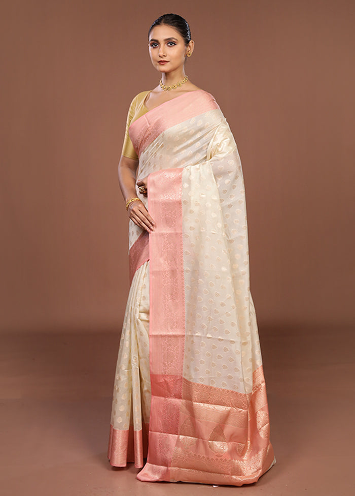 Cream Kora Silk Saree With Blouse Piece
