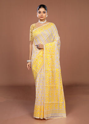 White Jamdani Cotton Saree Without Blouse Piece