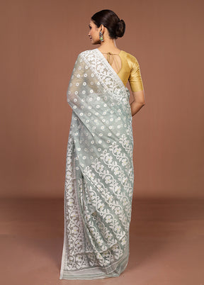 Grey Jamdani Cotton Saree Without Blouse Piece