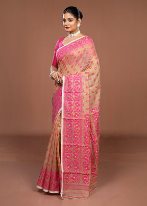 Cream Jamdani Cotton Saree Without Blouse Piece