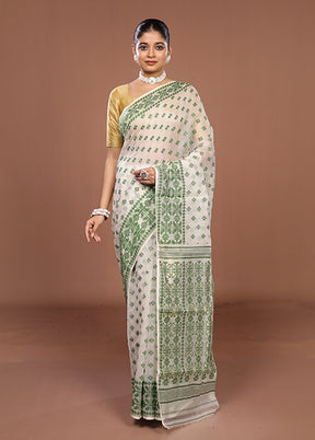 White Jamdani Cotton Saree Without Blouse Piece