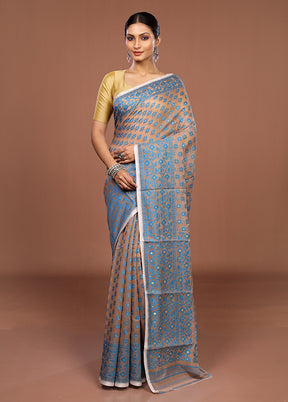 Cream Jamdani Cotton Saree Without Blouse Piece