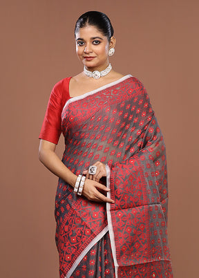 Black Jamdani Cotton Saree Without Blouse Piece