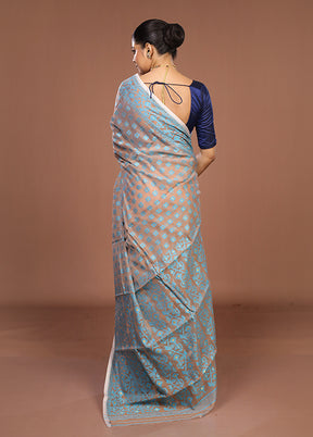 Cream Jamdani Cotton Saree Without Blouse Piece