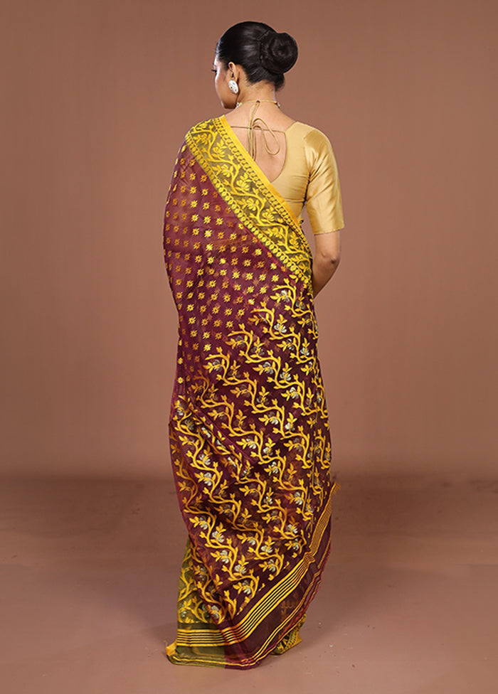 Brown Jamdani Cotton Saree Without Blouse Piece