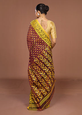 Brown Jamdani Cotton Saree Without Blouse Piece