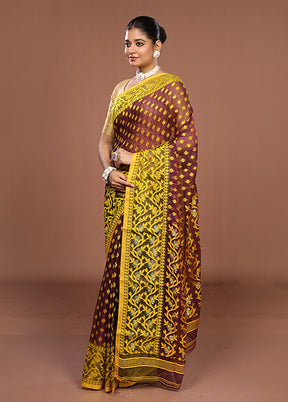 Brown Jamdani Cotton Saree Without Blouse Piece